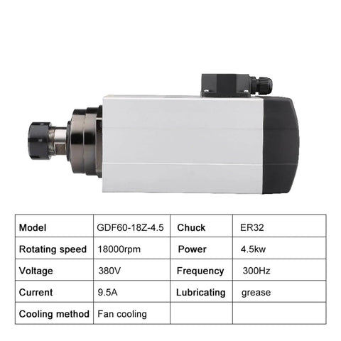 Beefy 4.5KW Air Cooled CNC Spindle 220V 380V Square Mount With ER32 Collet Four Bearings High Torque Milling Spindle For Industrial CNC Machines