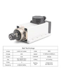 Beefed Up 2.2kW ER20 Air Cooled Spindle Kit With Flange showing product specifications and features