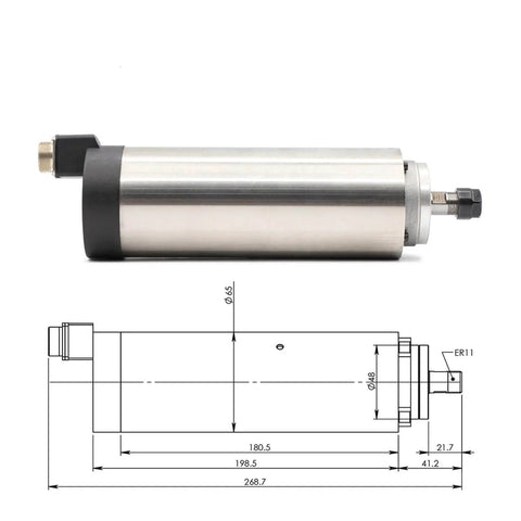 0.8kW ER11 Air Cooled Spindle Motor For Engraving, Milling And Grinding, 65mm Chuck, Ball Bearings, High Torque CNC Spindle with diagram
