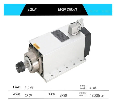 Air Cooled CNC Spindle Motor 1.5KW-5.5KW Four Bearings 380V ER20 Collet 18000 RPM durable for routers and milling machines
