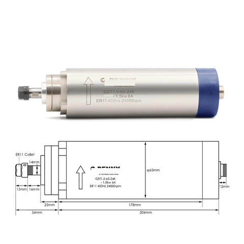 Beefy 220V 1.5kW ER11 Air Cooled Spindle With 4 Bearings 24000 RPM CNC Router Motor with dimensions diagram