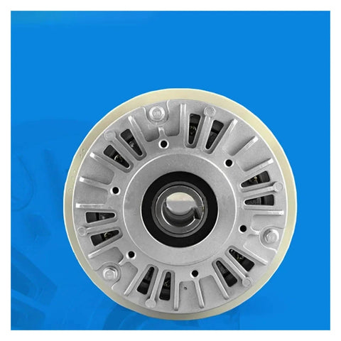 Front view of magnetic particle clutch and powder brake with hollow shaft for winding, bagging, printing, and packaging machines.