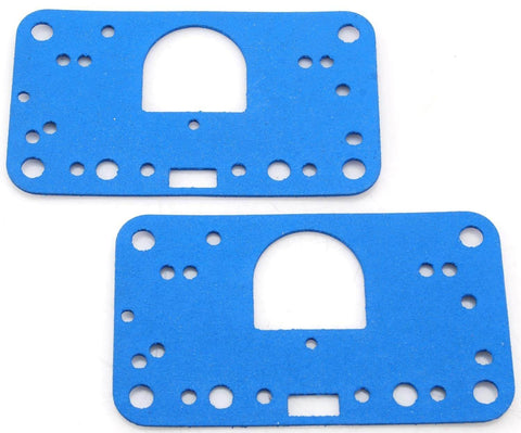 Blue nonstick metering block gaskets for Carburetor Rebuild Kit For Holley 4150 Models with precise machined holes.