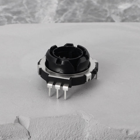 Two Pack Hollow Shaft Encoder EC25 SRGP200200 for Volume Control, black circular design with metal pins, on white background.