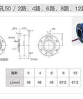 Technical diagram of Hollow Slip Ring Rotary Connector for Signal and Power 2 4 6 12 Circuit 10A with 50mm inner hole