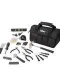 89-Piece Black Household Tool Set With 12 Pocket Tool Bag For Home DIY Projects And Everyday Repairs displayed on white background