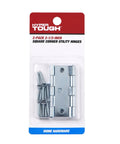 2-1/2 Inch Utility Hinge Zinc Plated Steel 2 Pack Square Corner Non Removable Pin with Screws for Cabinets Doors and Chests