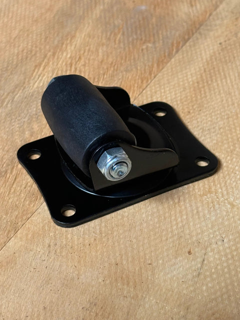1-inch swivel caster on a four-hole mounting plate with a black nylon wheel
