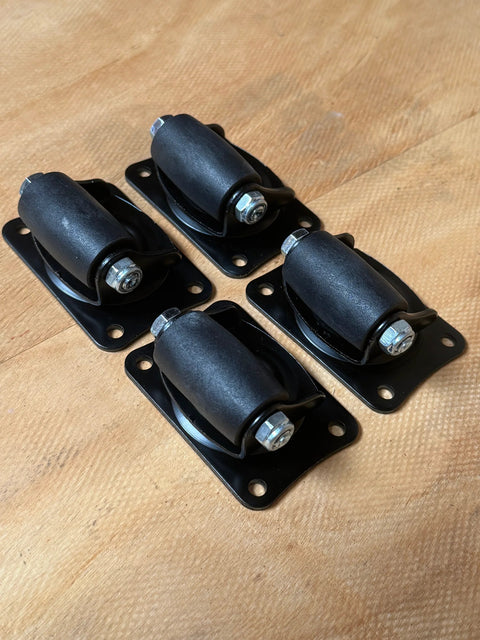 Set of 4 1-inch nylon swivel caster wheels on mounting plates (black)
