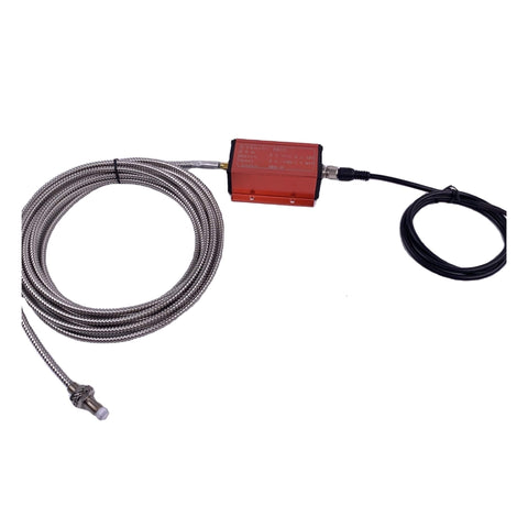Two Millimeter Eddy Current Displacement Sensor IP67 Non Contact Type, stainless steel body with cables, for industrial use.