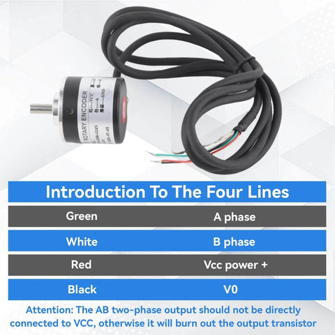 Pro-Grade 600P Incremental Rotary Encoder With AB Two-Phase Output, 4 connection lines, 5-24V DC supply, 6mm shaft, optical encoder