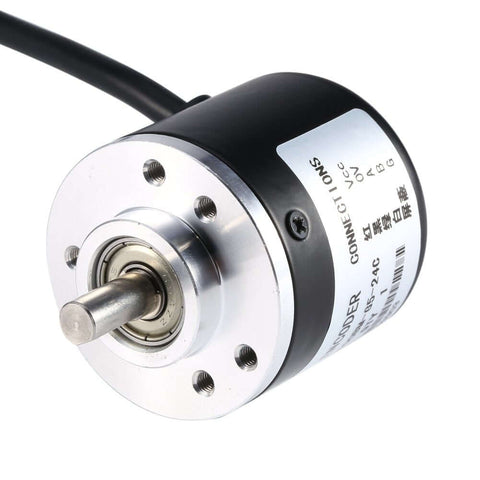 Front view of Incremental Rotary Encoder With AB Two Phase Output For Industrial Measurement and Control Systems, metal housing.