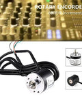 Incremental Rotary Encoder Module With 600 PPR Pulses, DC 5 To 24V, shown with control knobs, compact design for precise measurement