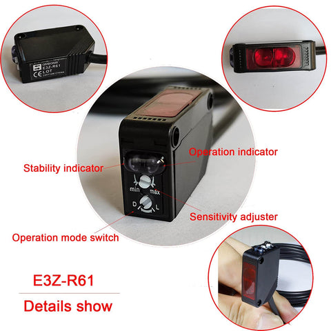 Indoor Wall Mounted Photoelectric Beam Sensor With NPN And NO NC Switchable Output close-up showing indicators and adjuster