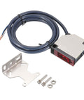 Industrial Diffuse Reflection Photoelectric Sensor 3A 12-24VDC with bracket and screws, white housing, coiled cable.