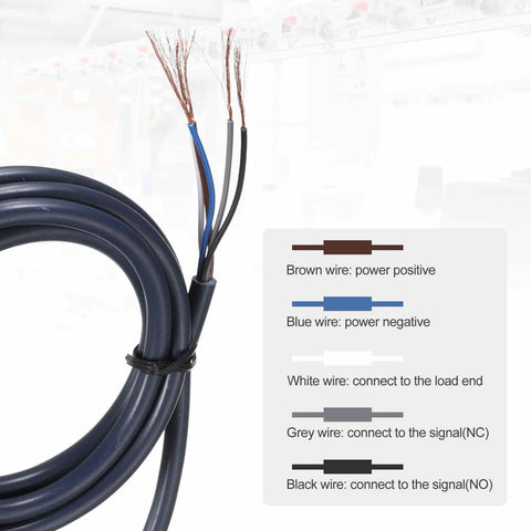 Wires for Industrial Diffuse Reflection Photoelectric Sensor 3A 12-24VDC with NPN/PNP Outputs and NC NO Switch, labeled connections