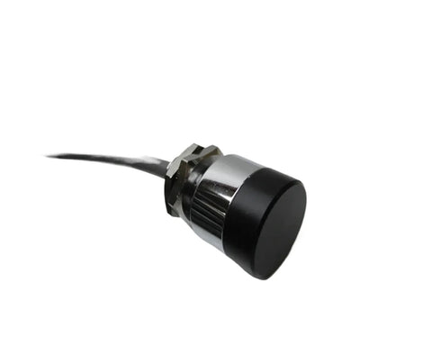 Displacement Sensor With AH-422 Amplifier for Industrial Automation, showing front view, black cylindrical design, cable attached