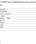 CWP-S1000 Series displacement sensor user manual with technical parameters and wiring diagram, 1000mm Draw Wire Encoder specs.