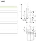 Technical drawing of 1000mm Draw Wire Encoder With 24V DC Supply And 0 To 5K Ohm Output for installation dimensions in mm.