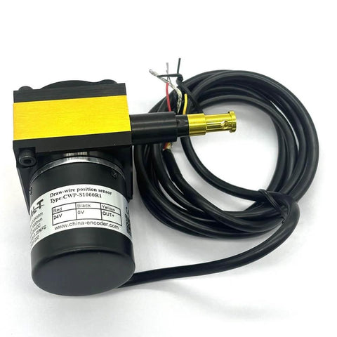 1000mm Draw Wire Encoder With 24V DC Supply And 0 To 5K Ohm Output, pro grade linear position sensor front view with coiled cable