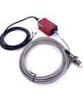 Eddy Current Displacement Sensor ML33-A-R 5mm With RS485 Signal Output, stainless steel build, coiled cable, red housing