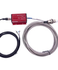 Eddy Current Displacement Sensor IP67 No-Contact Probe With 2mm Gap And 4-20 mA Output, Stainless Steel Transducer, cables displayed
