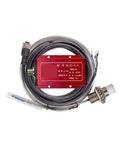 Non Contact Eddy Current Displacement Sensor ML33 B A 5mm Range with stainless steel body and cables, front view