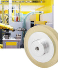 2 Pack Industrial Encoder Roller Wheel Set in industrial setting, wear resistant non slip polyurethane metering wheel for rotary encoders