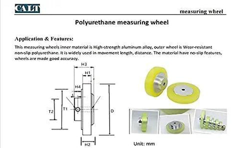 2 Pack Industrial Encoder Roller Wheel Set with diagram, wear-resistant non-slip polyurethane, aluminum bracket, 68mm diameter, 6mm center hole