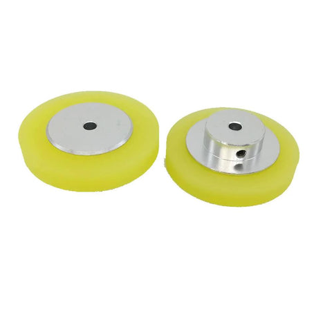 2 Pack Industrial Encoder Roller Wheel Set, Wear Resistant Non Slip Polyurethane Metering Wheel For Rotary Encoders And Inkjet Marking Machines, 68mm Diameter With 6mm Center Hole, Aluminum Bracket, High Rigidity And Durable Build.
