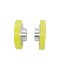 Side view of 2 Pack Industrial Encoder Roller Wheel Set, wear resistant non slip polyurethane metering wheel for rotary encoders, 68mm diameter.