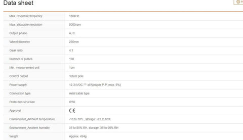 Data sheet for Autonics ENC 1 2 T 24 Incremental Rotary Encoder showing technical specifications.