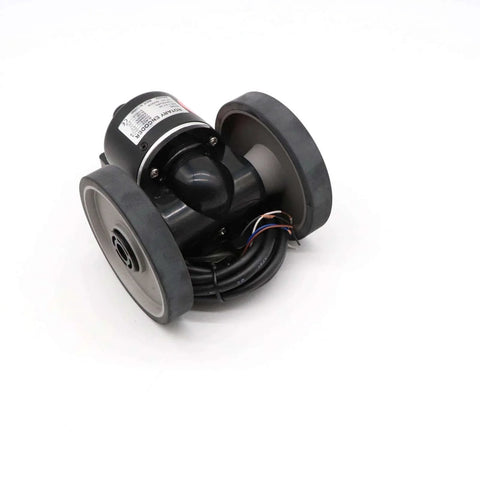 Autonics ENC 1 2 T 24 Incremental Rotary Encoder with wiring, 100 pulses, black housing, built for industrial use, cables visible
