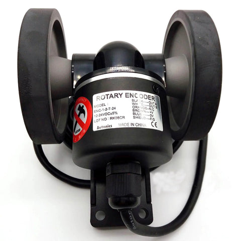 Autonics ENC 1 2 T 24 Incremental Rotary Encoder with wiring, 100 Pulses, 12-24V DC, front view, for industrial use