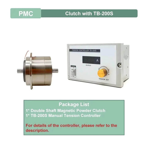 Micro Magnetic Powder Brake Clutch 1800 RPM with TB-200S tension controller for industrial motors and heavy-duty drive systems.