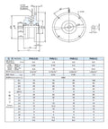 Technical specifications for Heavy Duty Micro Magnetic Particle Brake PMB-0.05 PMB-0.1 PMB-0.2 PMB-0.5 with diagrams and dimensions
