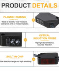 Industrial Grade Workhorse Diffuse Reflection Photoelectric Sensor 12 To 24 V DC With PNP NO NC Output, close-up details on plastic housing and optical probe.