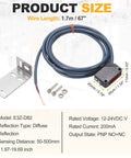Industrial Grade Workhorse Diffuse Reflection Photoelectric Sensor 12 To 24 V DC With PNP NO NC Output shown with wire and bracket