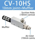 Vacuum Generator CV-10HS Series with Suction Cup and High Negative Venturi Ejector, 10mm Inlet, showing muffler and air inlet