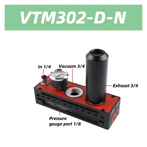 Pneumatic Multi Stage Vacuum Ejector Pump For Industrial Automation And Material Handling, with pressure gauge and exhaust ports.