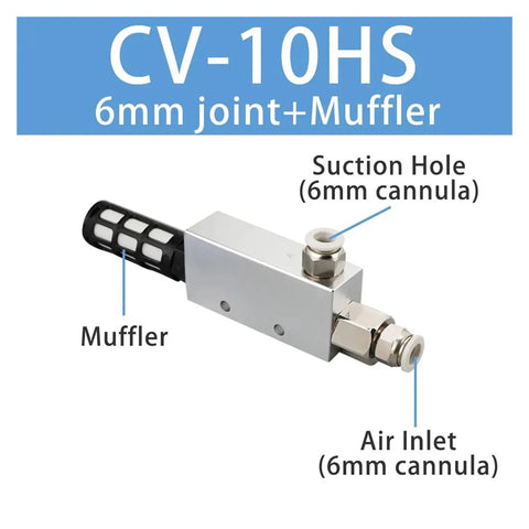 Vacuum Generator CV10HS Series For Industrial Pneumatic Systems With High Negative Pressure Venturi Exhaust Ejector, 6mm Joint