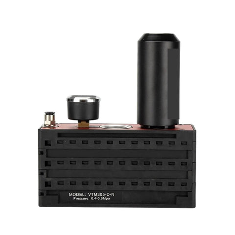 VTM301-DN Multipole Pneumatic Vacuum Pump with high vacuum multistage generator, rose red finish aluminum, front view.