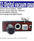 302 Digital vacuum gauge with high vacuum multistage generator, rose red finish, compact design for industrial use with digital display.