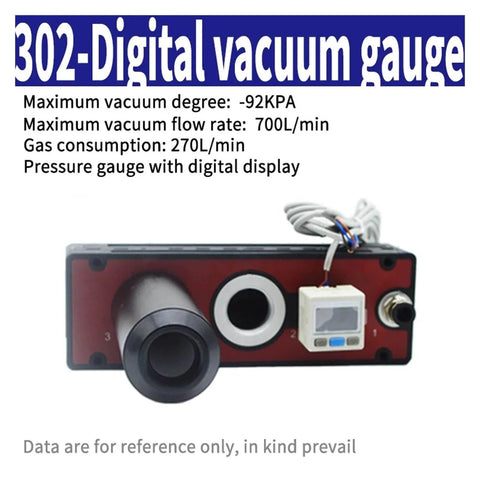 302 Digital vacuum gauge with high vacuum multistage generator, rose red finish, compact design for industrial use with digital display.