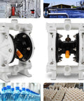 Air Operated Double Diaphragm Pump Workhorse 1/2 Inch Inlet Outlet, industrial pump setup with multiple applications shown