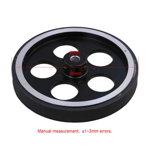 Aluminum And Rubber Rotary Encoder Wheel Black And Silver 300 X 6mm For Precise Conveying Speed And Position Measurement, top view