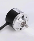 6mm Solid Shaft Incremental Rotary Encoder With 10 To 10000 PPR, black casing and silver shaft, suitable for textile and CNC machines.