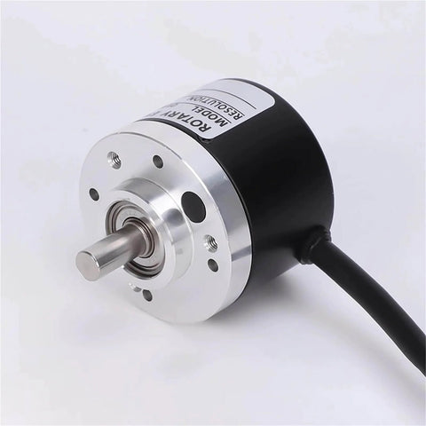 Front view of a 6mm Solid Shaft Incremental Rotary Encoder With 10 To 10000 PPR, industrial-grade, for CNC and textile machines.