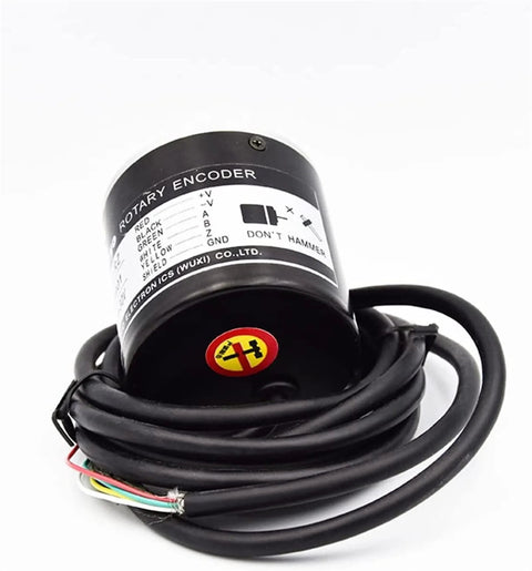 Absolute Rotary Encoder TRD-J1000-RZ Position Sensor For Industrial Machinery With Color J200, cables coiled, label visible.