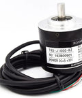 Absolute Rotary Encoder TRD-J1000-RZ Position Sensor For Industrial Machinery With Color J200, shown with cable and housing.